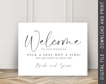 A3 Wedding Sign, Pick a Seat Wedding Sign, Landscape A3 Wedding Welcome Sign,  Digital Download, Wedding Sign, DIY wedding Sign