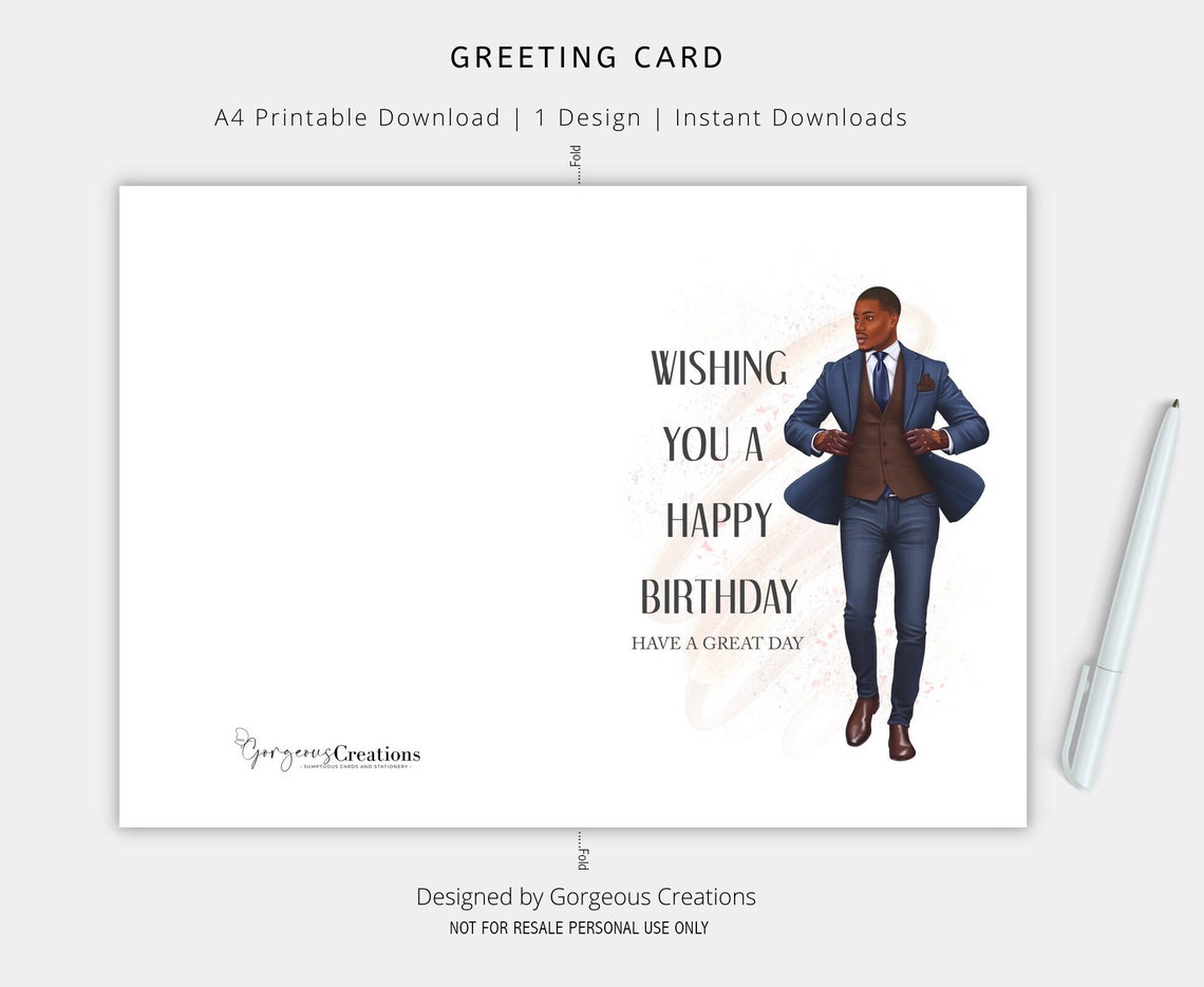 Printable Birthday Card Black Man Birthday Card Printable Black Card