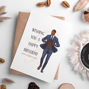 Carte d'anniversaire imprimable | carte d'anniversaire homme noir | Carte noire imprimable | Ambiance d'anniversaire rafraîchissante | Télécharger et imprimer à la maison
