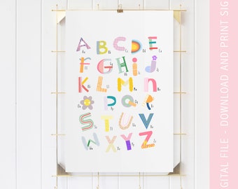 A4 Nursery Print | Alphabet Nursery Print | Fun Fonts Alphabet Art| Download and Print Art | Children's Room Art Work | Digital Print