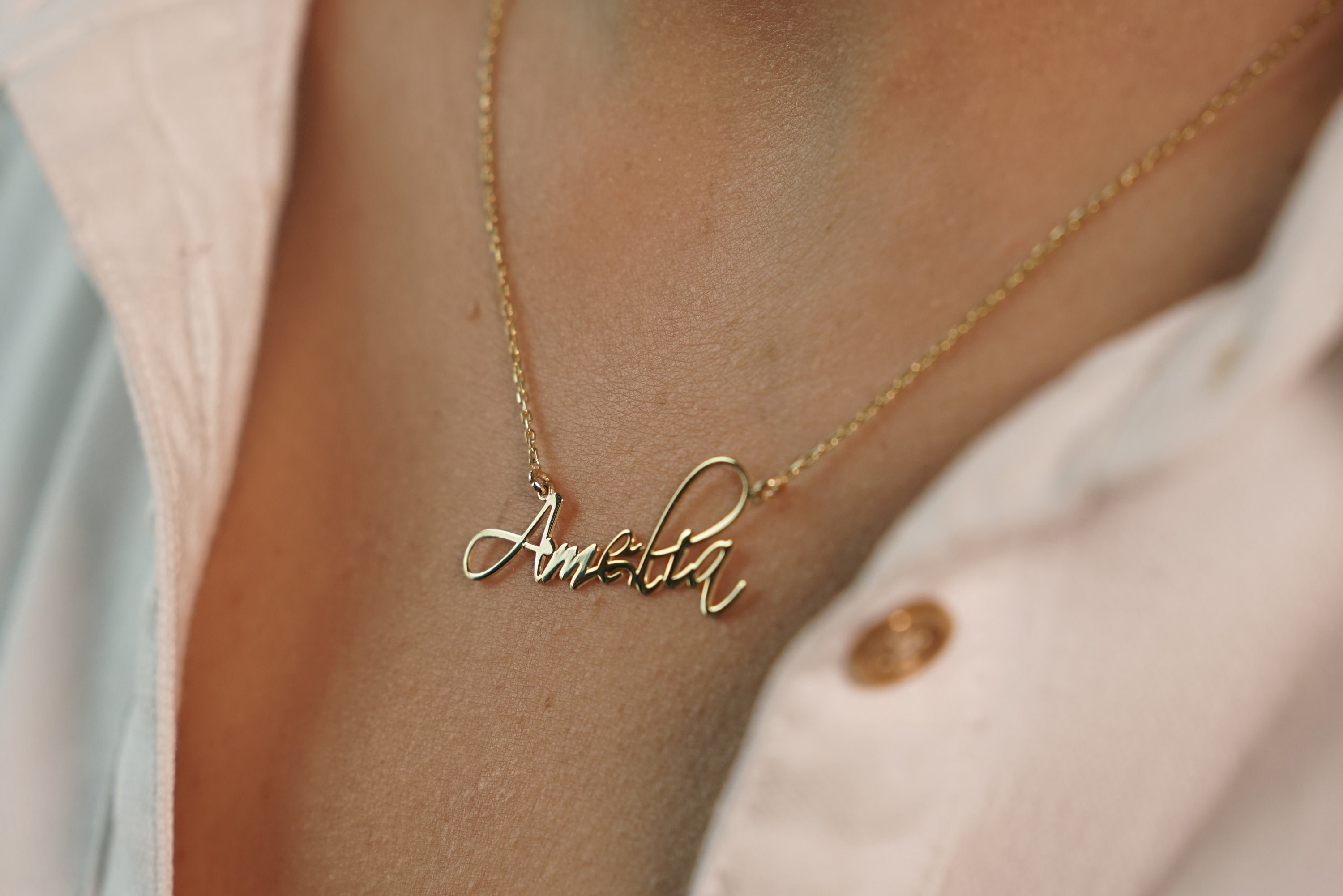 14K Solid Gold Name Necklace Custom Name Necklace 14K Gold Etsy