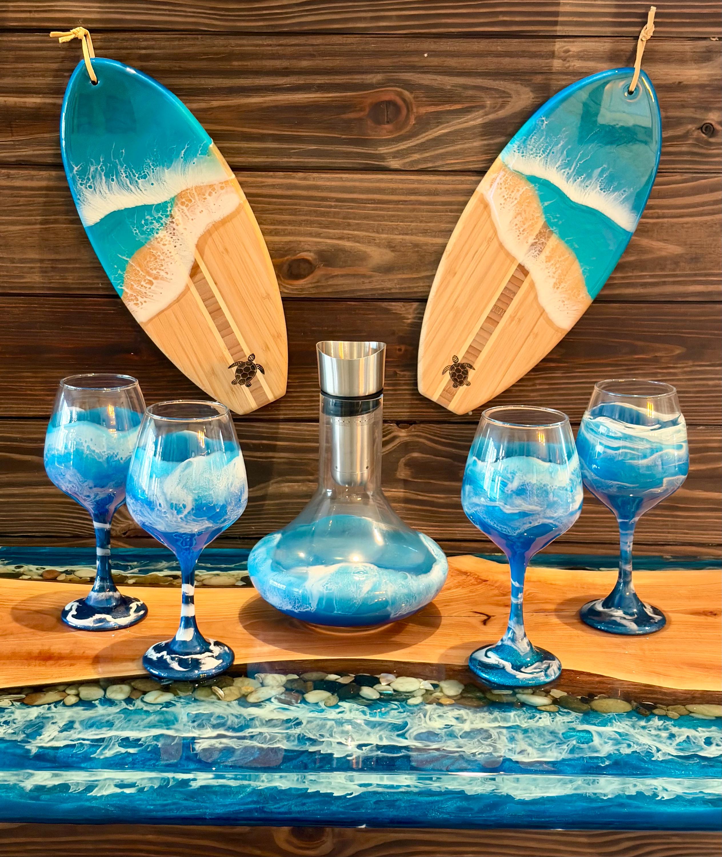 Resin Ocean Wine Glasses, Crystal Wine Decanter Set, Handmade Beach  Stemware - Etsy