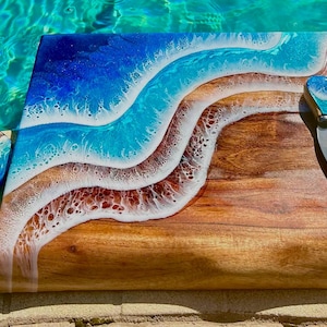 Custom Wedding Gift, Resin Charcuterie Board, Personalized Ocean Epoxy Serving and Cutting Board for Engagement, Anniversary, Couples Gift
