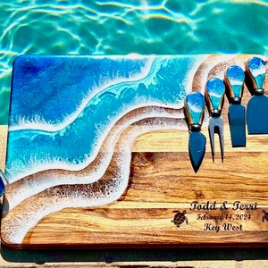 Personalized Ocean Epoxy Serving Board, Perfect Unique Gift for Charcuterie, Cheese, Serving and Custom Wall Art.