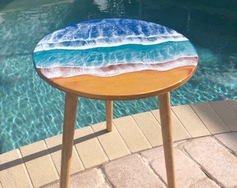 Ocean Resin Round Table, Side Table, Nightstand, for Coffee, Tea, Wine, display table for Living Room, Bedroom