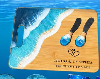 Ocean Resin Charcuterie Board: Christmas Gift, Bamboo Wood Serving Tray