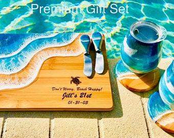 Ocean Wine and Cheese Board Resin Gift Set, for Beach and Boat Lovers, Gift for Wedding, Engagement, Anniversary, House Warming