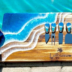 Ocean Epoxy Resin Wooden Cutting Board, Personalized Cutting Ocean Epoxy Resin Wooden Cutting Board, Personalized Cutting