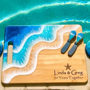 Engraved Ocean Resin Charcuterie board-personalized cheese board, wedding gift, anniversary or house warming gift, resin art cutting board