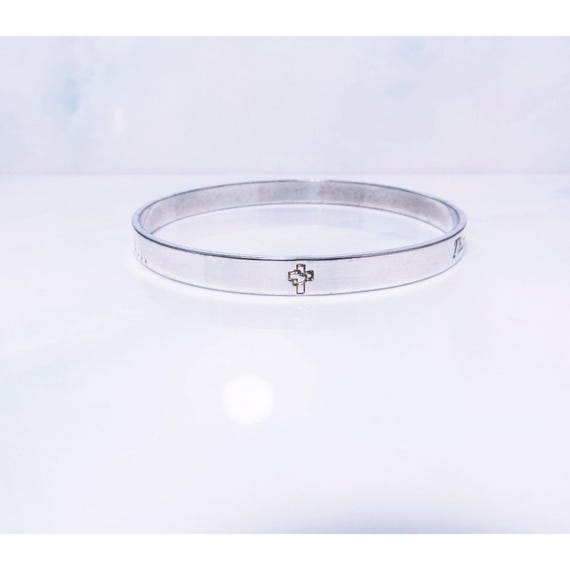 Solid Silver Plated Inspirational Bangle Peace I … - image 1