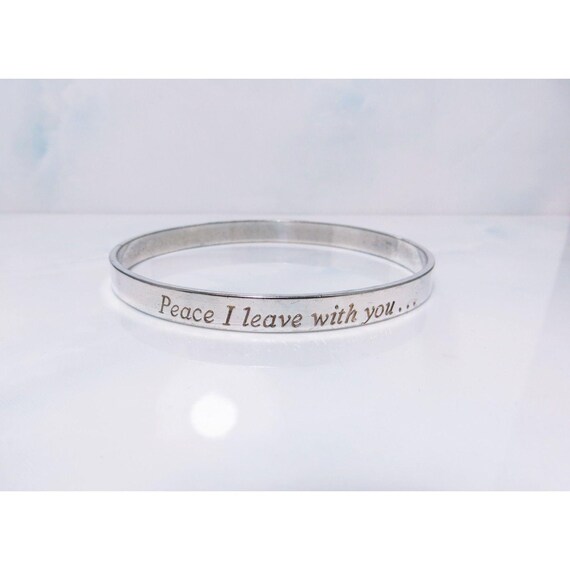 Solid Silver Plated Inspirational Bangle Peace I … - image 3