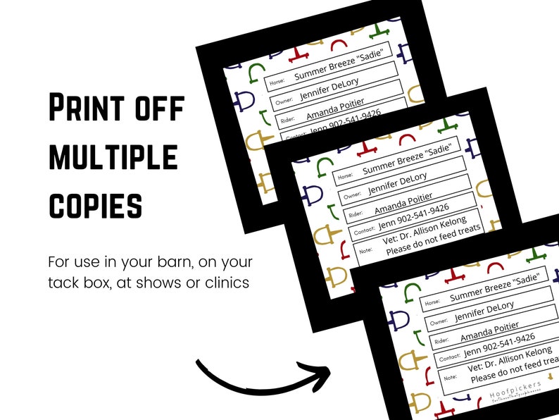 Horse Stall Card Digital Download Print Clinics Shows Emergencies