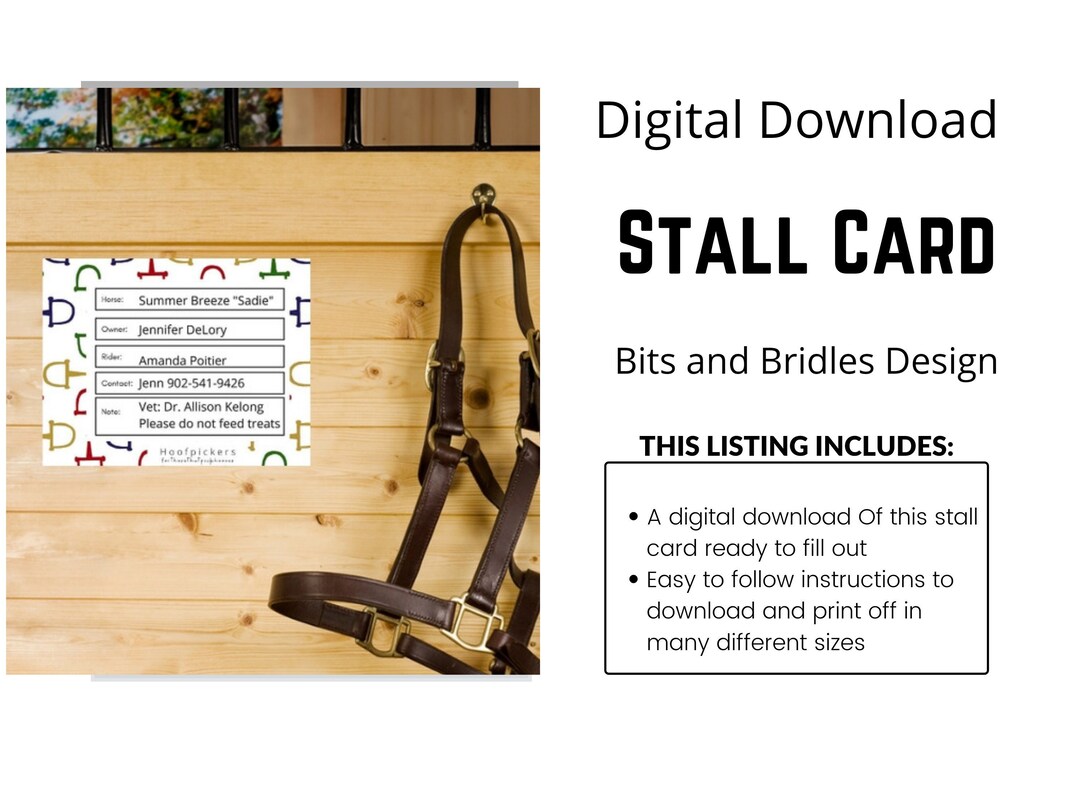 Horse Stall Card Digital Download Print Clinics Shows Emergencies