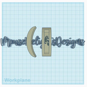 May include: A 3D printed design for a cookie cutter in the shape of a crescent moon. The design is shown on a gridded work surface. The text "MouseEligistDesigns" is visible in the image.
