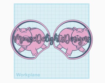 May include: A pair of pink and blue Mickey Mouse ears with a 3D design of the character Hamm from the Toy Story movie franchise. The ears are on a blue grid background.