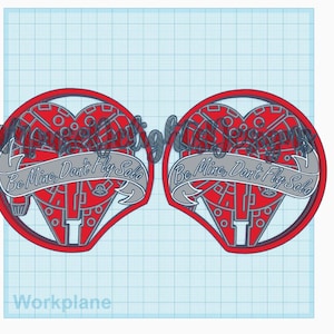 May include: Two red heart-shaped designs with a Millennium Falcon spaceship inside each heart. The text "Be Mine, Don't Fly Solo" is written on a banner below each spaceship.