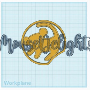 May include: A yellow digital design of the Lion King logo with the text "Mouse Delights" in grey.