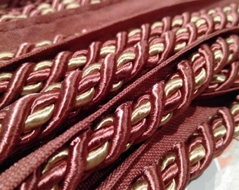 Over 11 metres of Upholstery piping cord X 10mm with flange, luscious reddy/pink and gold intertwined,  great for projects