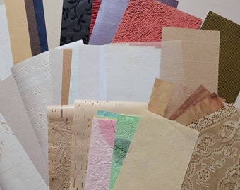 30 sheets, Textured and assorted papers.  Scrapbook, collage, embellishments,  journal supplies, vintage paper ephemera.