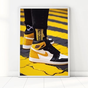 Air Jordan 1 Yellow Sneakers Puzzle Wall Art Print Poster