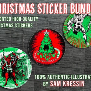 Christmas Monsters Aufkleberpaket 3er-Pack Originalkunstwerk-Aufkleber Hochwertige, Siebdruck-wasserfeste Aufkleber