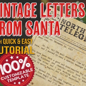 Plantilla de Telegrama de Cartas Vintage de Santa Plantilla de Cartas de Telegrama Retro de Santa Plantilla de Carta Personalizable para Niños Regalo de Navidad