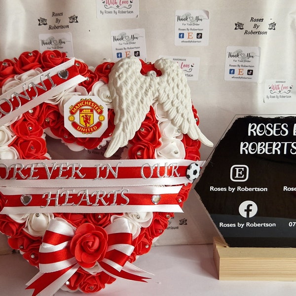 Heart wreath|Wreaths|ANY TEAM BADGE|Football |Tribute|Football Fans|Memorial|Funeral flowers|Artificial flowers|Personalised|Grave Flowers