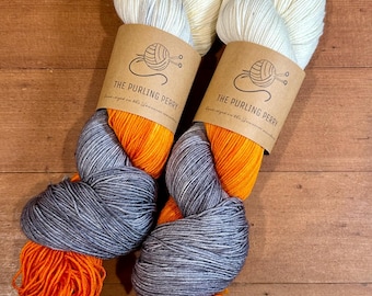 Game Day - Orange Gray White Hand Dyed Yarn, Tennessee Volunteers Colors, football yarn