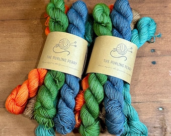 Cozy Fall Hand Dyed Yarn Mini Skein Set - Superwash Merino, Fall Colors, Woodland themed