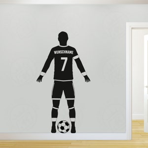 Wall Decal Footballer with Desired Text and Wish Number Motif Decoration Freestanding Customizable Football Wish Name