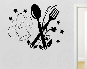 Kitchen Wall Decal Mural Cooking Wooden Spoon Chef's Hat Fork