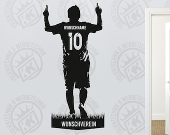 Personalized wall decal footballer pose with desired name desired number and desired club