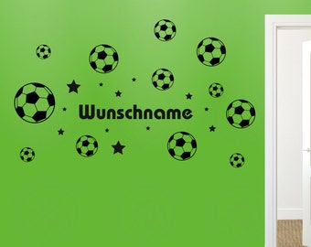Wall decal desired text + footballs sports soccer personalizable individually children desired name removable