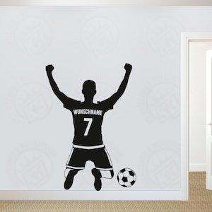 Wall Decal Footballer Cheer with Wish Text and Wish Number Sports Football Customizable Individual Freestanding Motif Decoration Wall Decoration