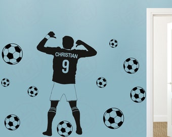 Wall Decal Footballer Wish Text Wish Number Wish Name Balls Football Sport Children Many Colors Possible