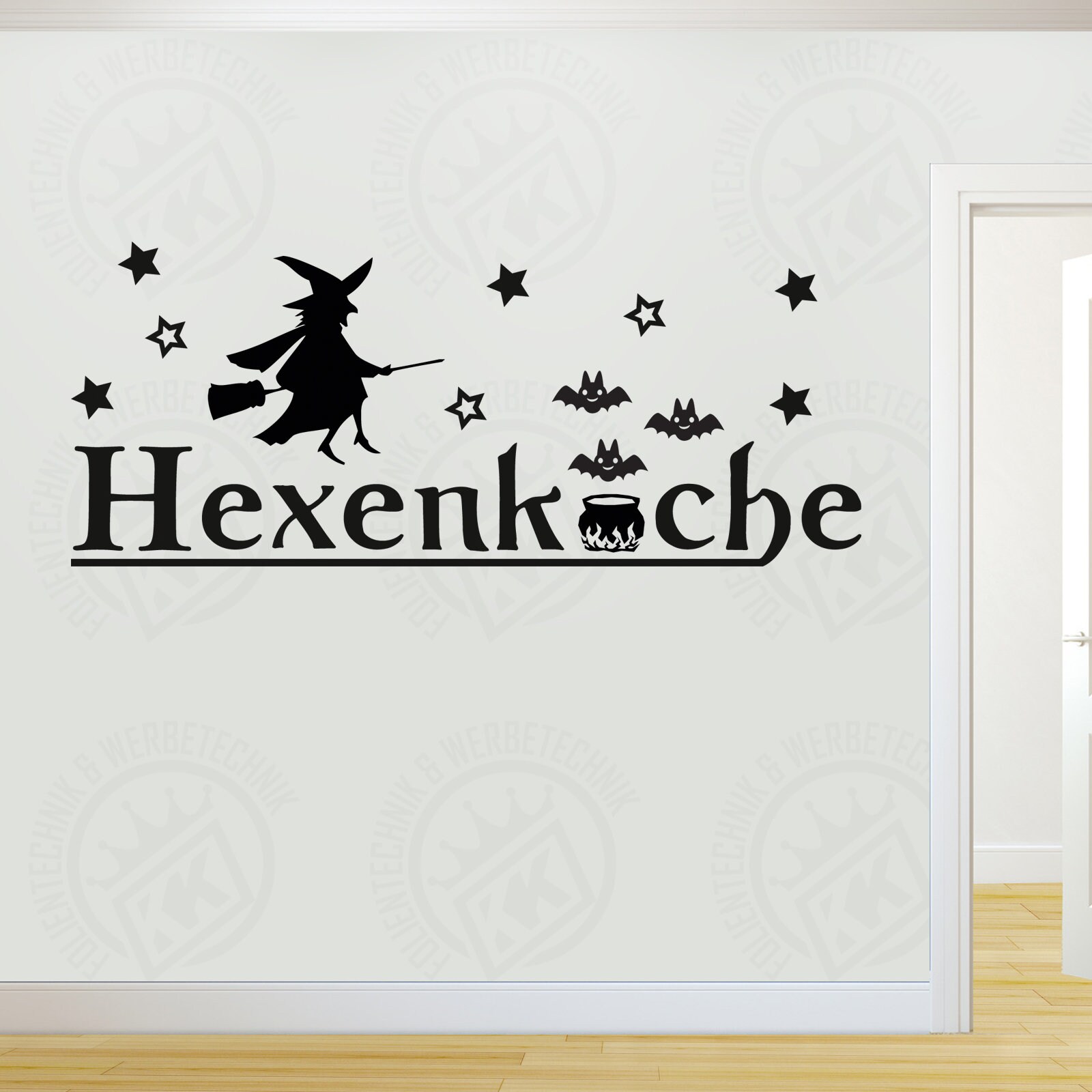 Lichi Wandtattoo Hexe Auf Besen Mit Fledermäusen – Halloween Deko, Abnehmbar & Wasserfest