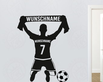 Wall decal soccer player cheering with desired name, desired number and desired fan scarf inscription football sport can be personalized individually fan scarf