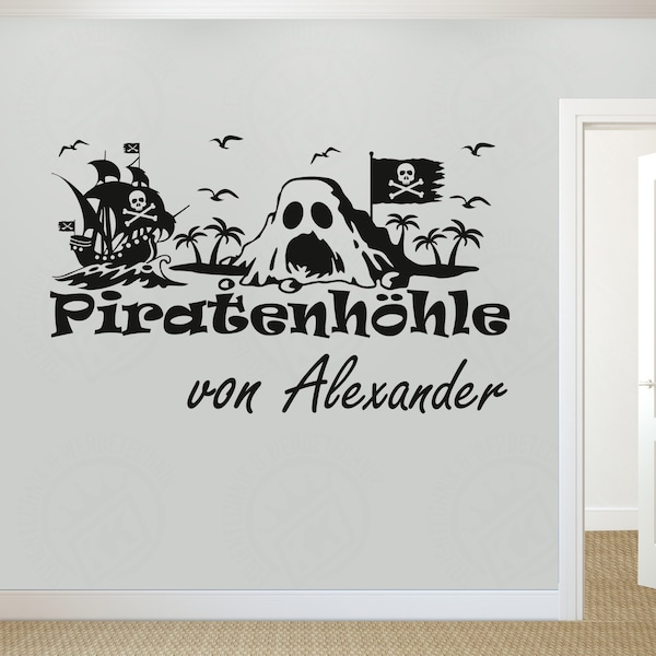 Wandtattoo Piratenhöhle + Wunschname Pirat Kinder Kinderzimmer Türtattoo individuell