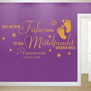 Wall decal Where your feet stand Birthday lettering Desired name Desired date many colors