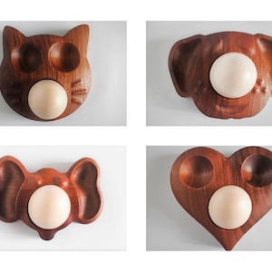 2 PCS 3D Embossing Walnut Wood Egg Cups /Rustic Wooden Egg Holder /juego de huevera de madera/ensemble de coquetiers en bois/ Egg server