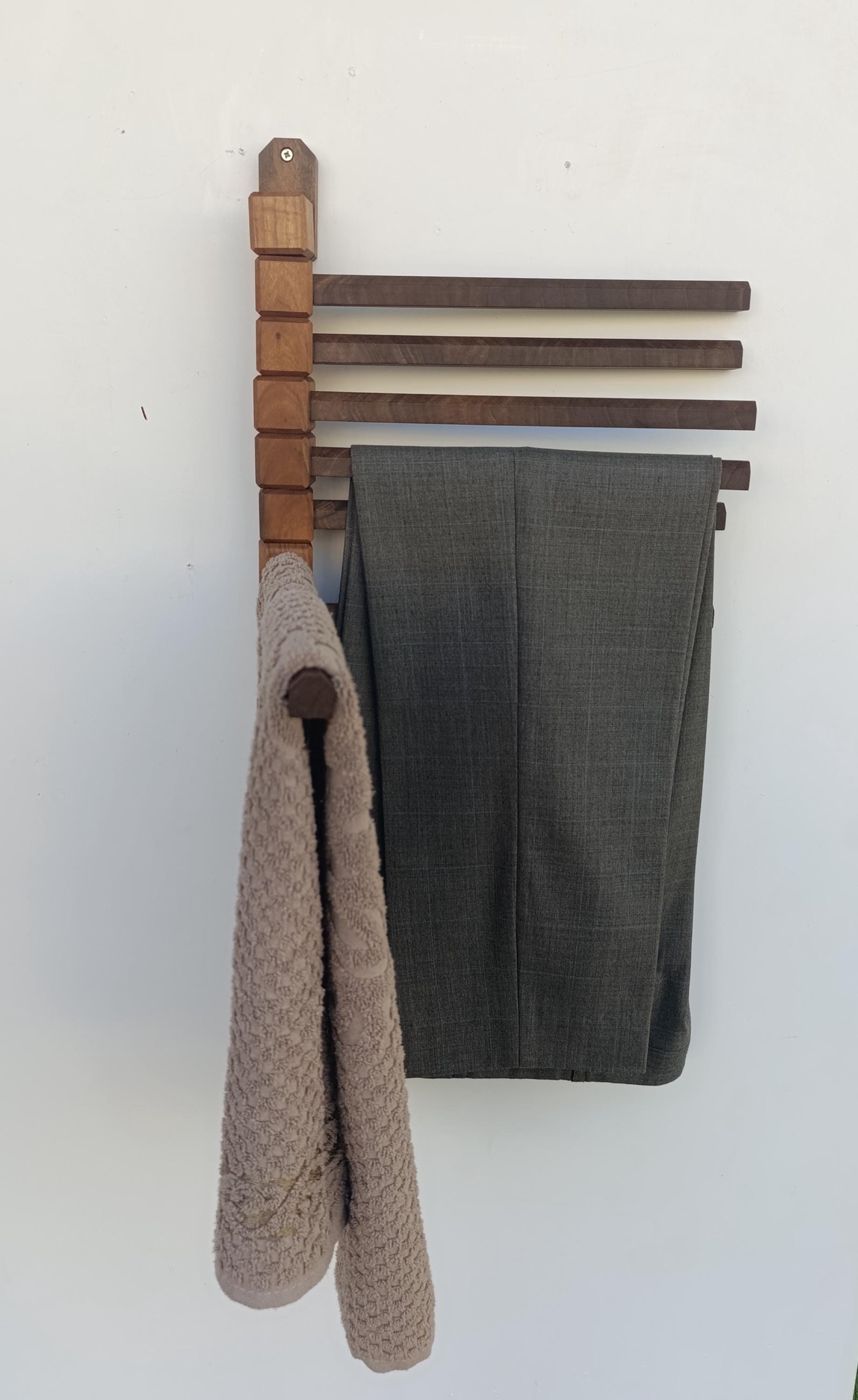 Walnut Clothes Rack Wall Mounted Walnut Trouser Rack: Rotating Clothes Hanger. Foldable ...