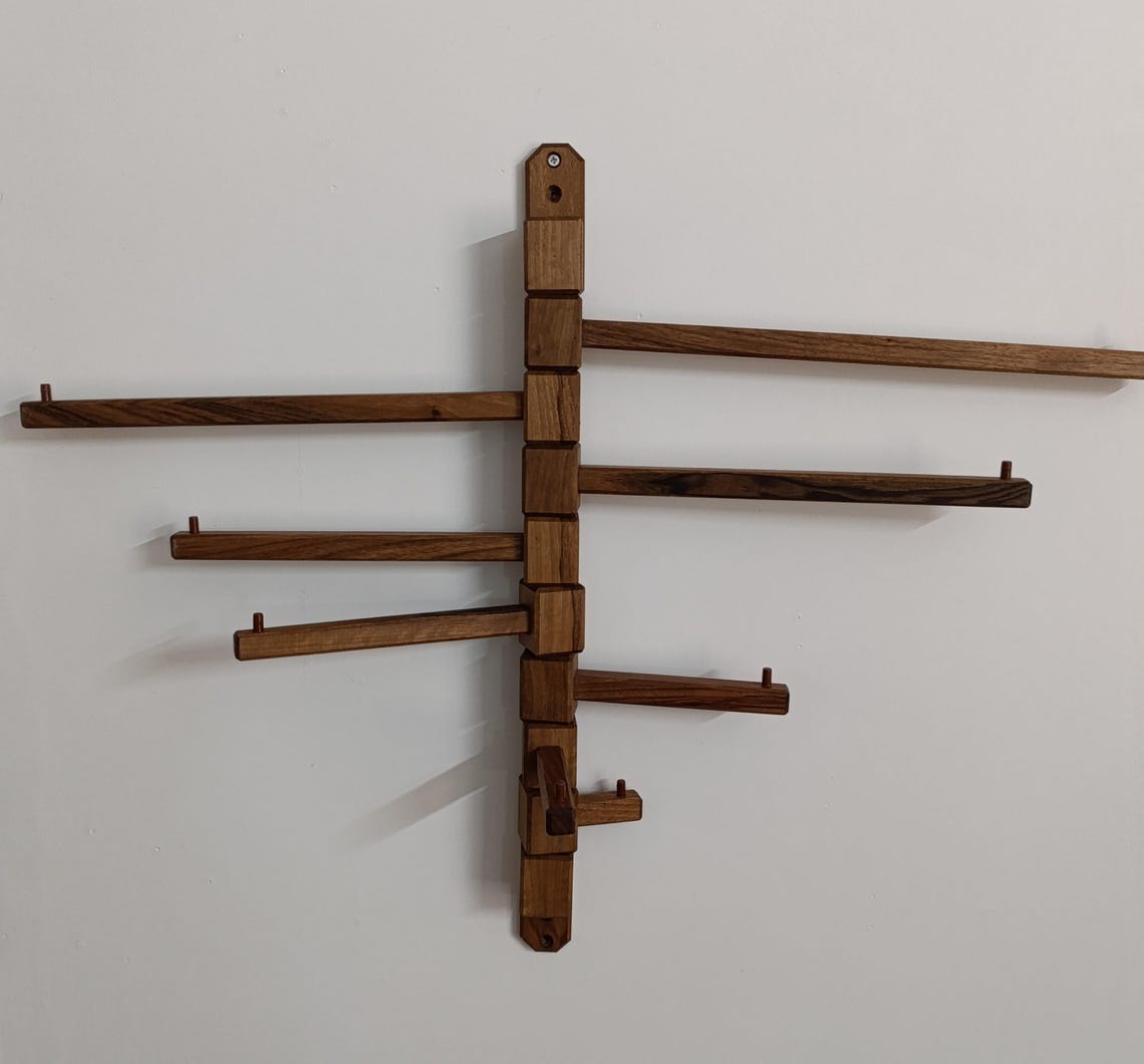 Solid Walnut Wood Wall Mounted Handbag Rack: Rotating Pegs, Purse ...