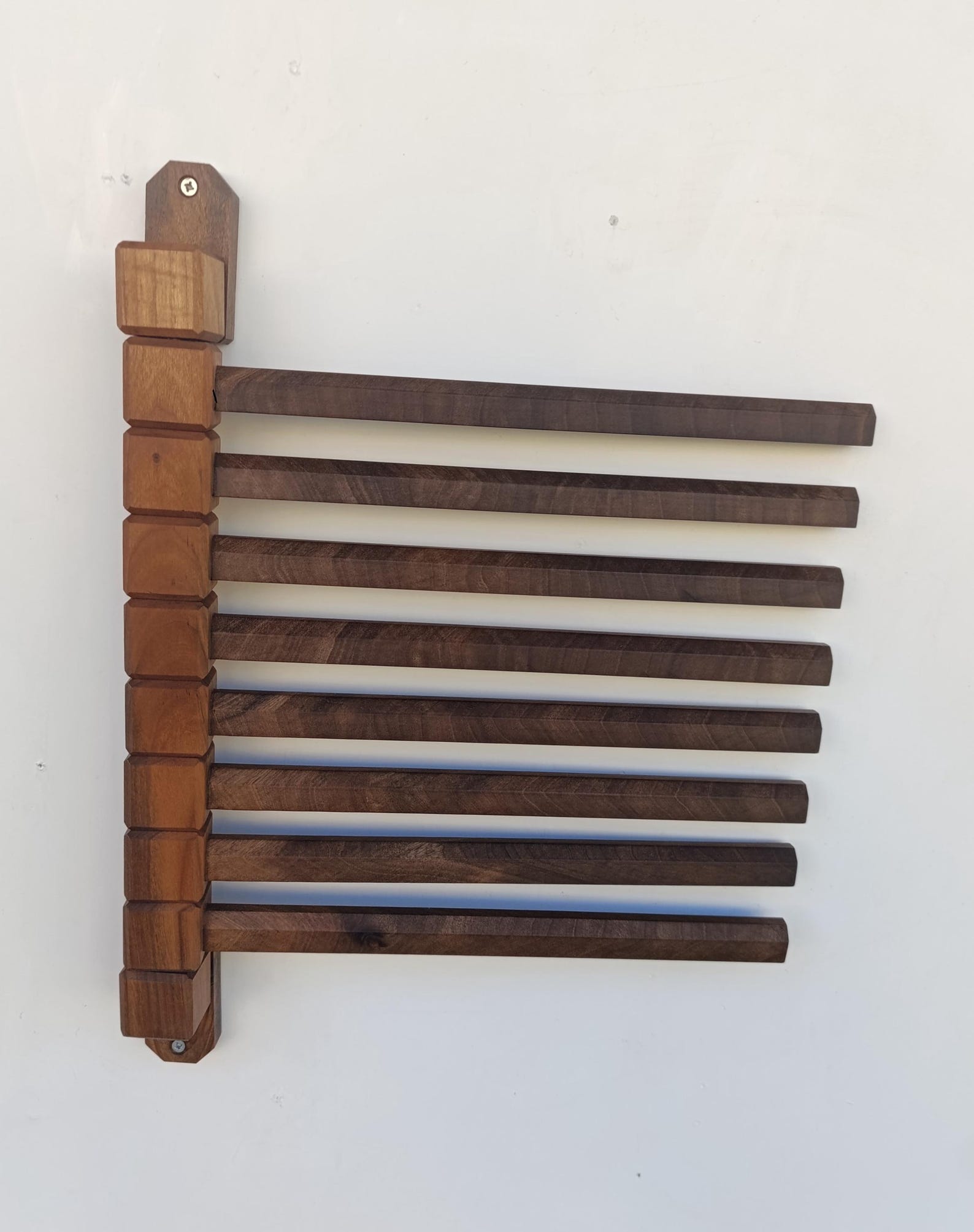 Wall Mounted Walnut Trouser Rack: Rotating Clothes Hanger. Foldable Towel Hanger.