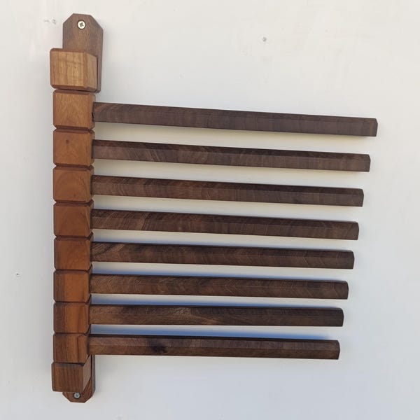 Wall Mounted Walnut Trouser Rack: Rotating Clothes Hanger. Foldable Towel Hanger.