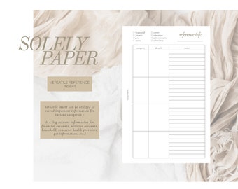 Reference Information Printable Insert - A6
