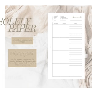 Reference Information Printable Insert - PERSONAL