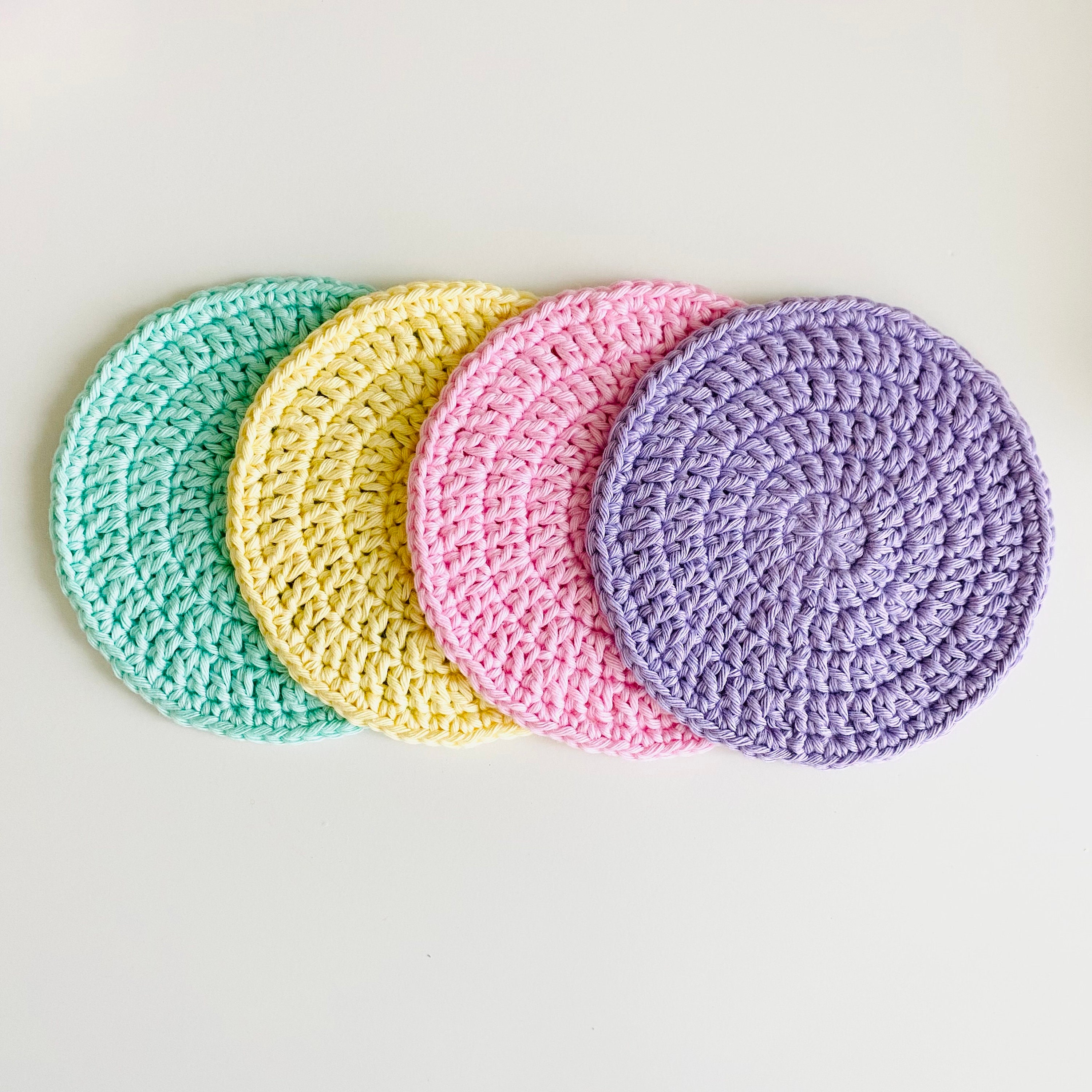 Set of 4 100% Cotton Crocheted Pastel Coasters Colorful Round ...
