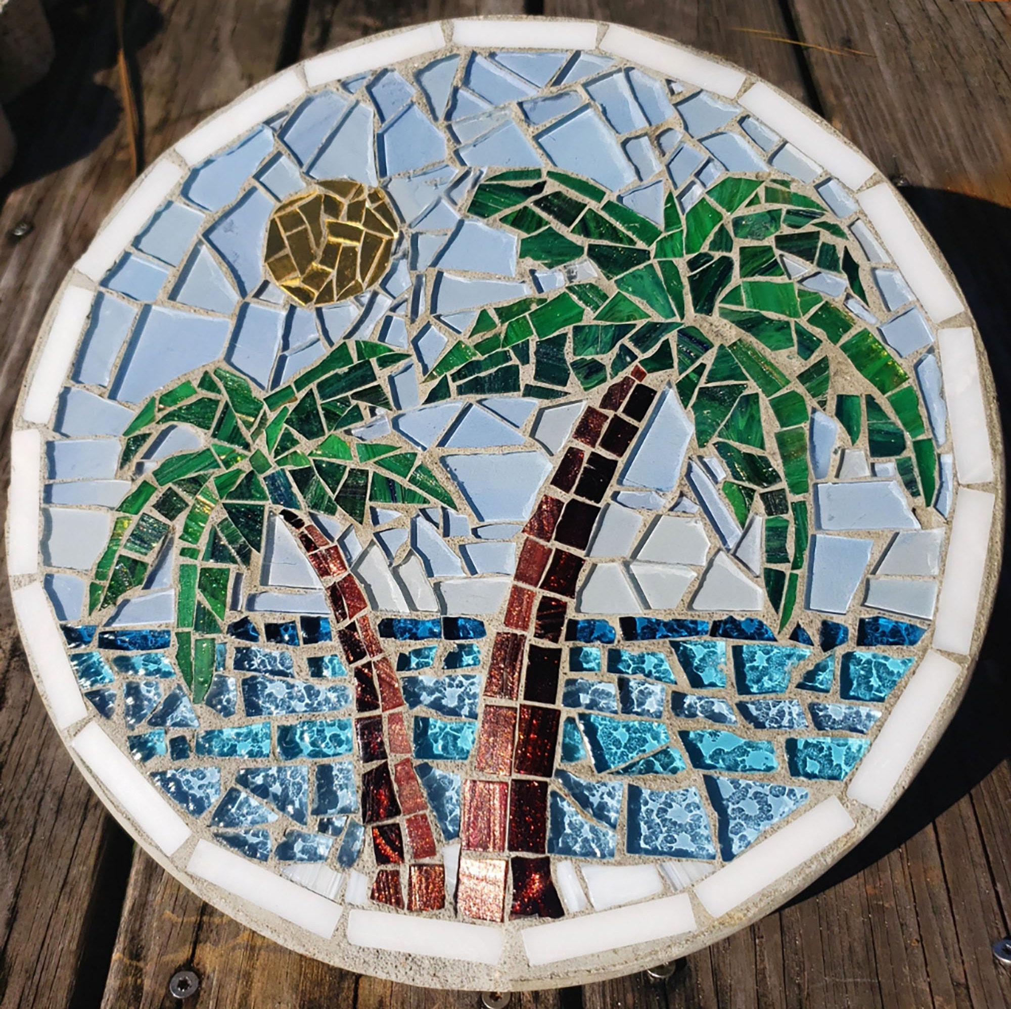 Handmade Mosaic Stepping Stone. Palm Trees on Tropical Beach - Etsy