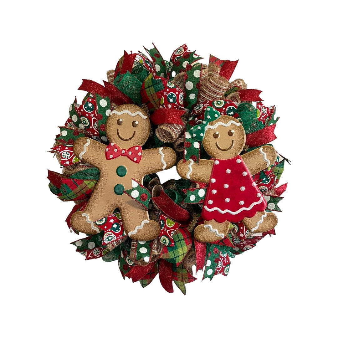 Large Whimsical Gingerbread Boy and Girl Front Door Wreath, Christmas ...