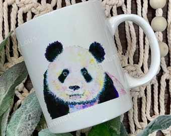 Unique Panda Mug, watercolour panda image, Office decor for her, birthday gift wildlife lover, special friend gift, sister with love, coffee